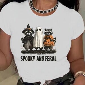 Spooky & Feral Halloween Fall T Shirt Raccoon Opossum Skunk Funny Size Medium